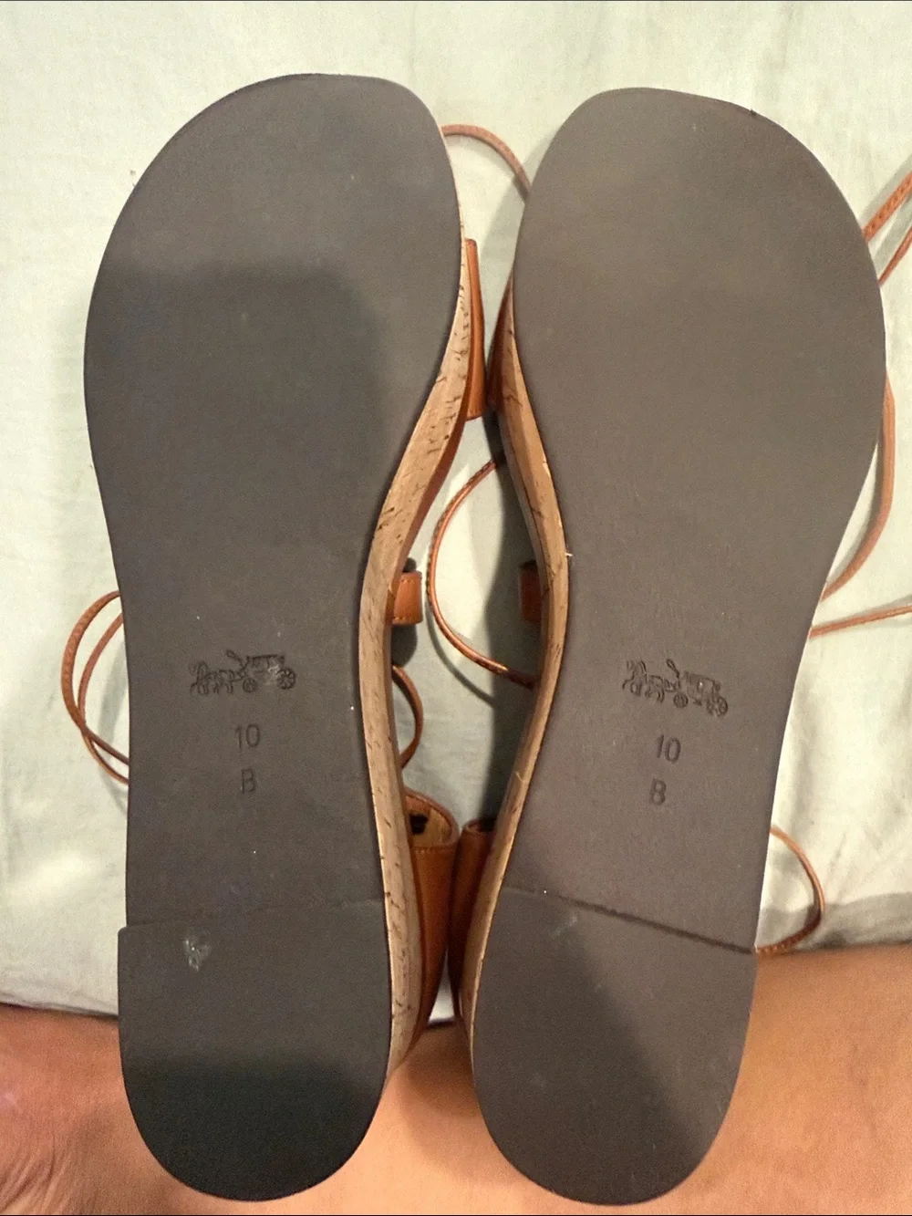 Coach Brown Lace-Up Cork Wedge Sandals